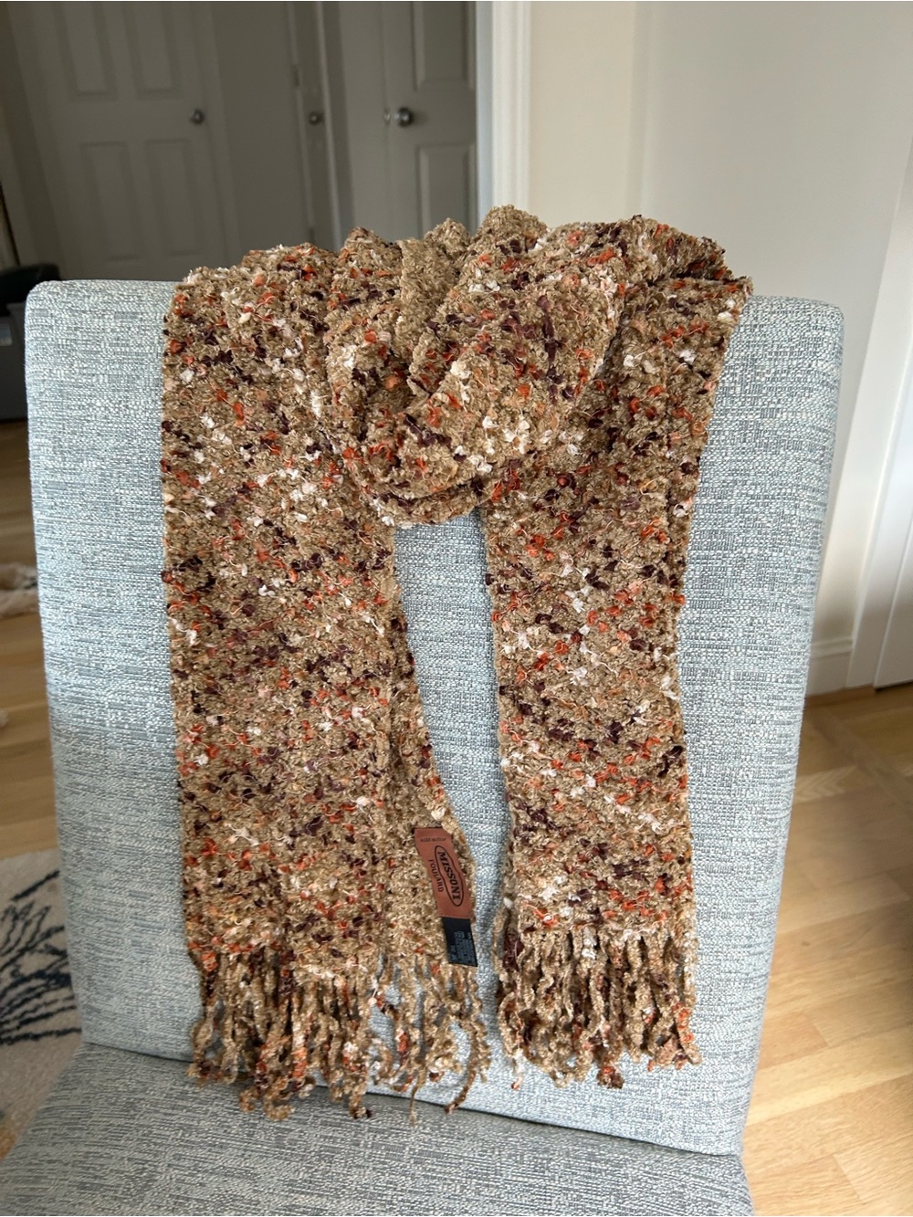Missoni Bouclé Scarf in Beige with Coral and Plum Accents